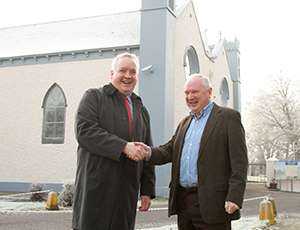 Michael Keogh of Flogas Ireland (left) presents a €500 cheque to Dr John Griffin, president of the St Vincent de Paul Ballyhaunis Conference on Friday 2nd December at the Friary in Ballyhaunis.