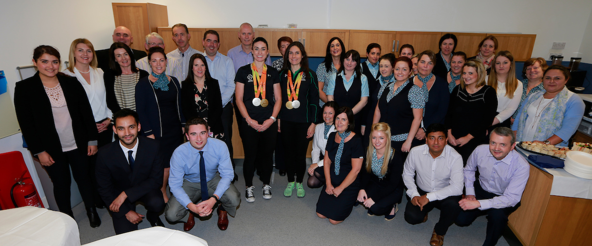 Flogas staff with Paralympians Katie George Dunlevy and Eve McCrystal