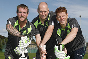 John Rooney(centre) and Ireland cricketers John Mooney (left) and Kevin O’Brien who are now brand ambassadors for Flogas Ireland.