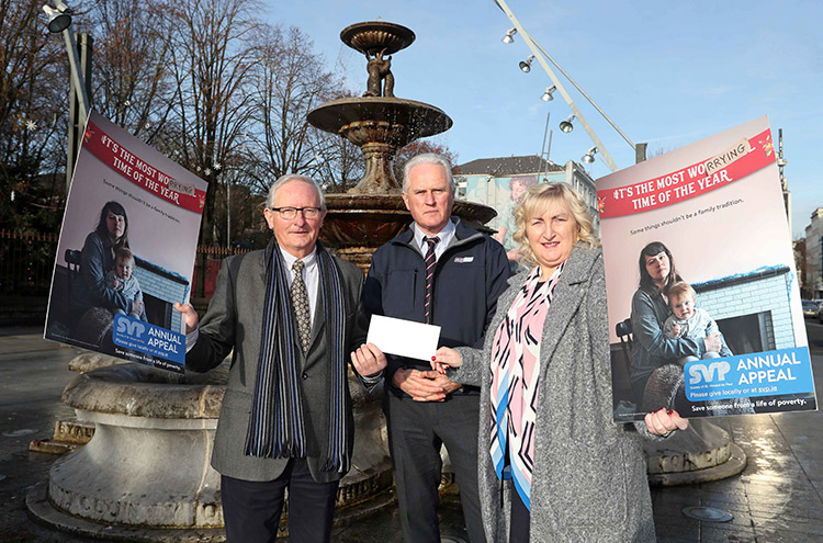 Peter Brosnan, sales representative, Flogas Ireland (centre), presented a cheque for €500 to Paddy O’Flynn, south-west regional vice-president and Anne McKernan, south-west regional fundraising officer, St. Vincent de Paul, Cork.