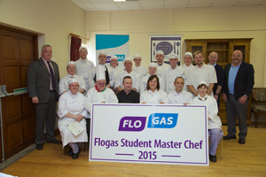 Flogas area representative Michael Keogh (far left) with the competitors and judges for the 2015 Flogas Mayo Student Master Chef competition.