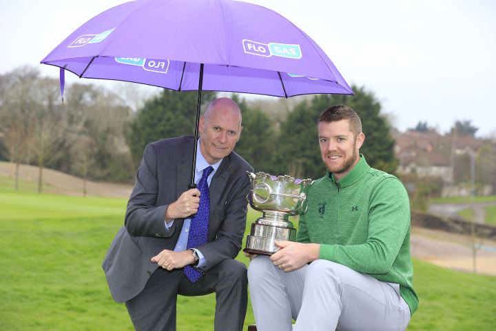 John Rooney, Managing Director of Flogas Ireland with Peter O’Keeffe who will defend his Flogas Irish Amateur Open title at Royal Co Down from 17-20 May. Photos by Golffile.