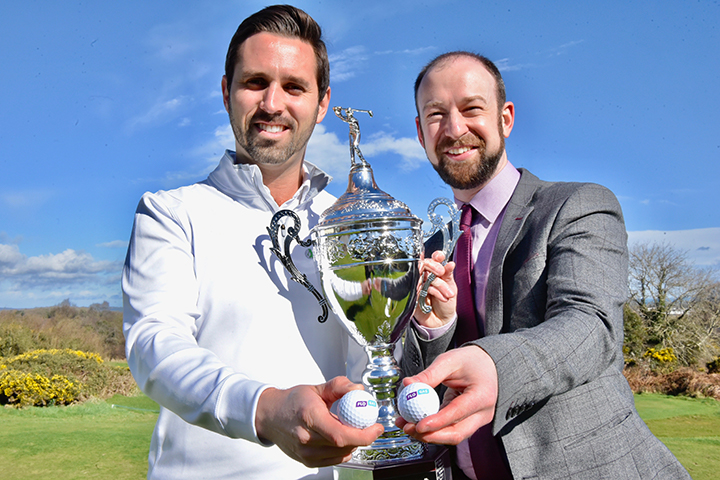 Paul Ruegg, senior marketing executive, Flogas with event organizer and PGA professional Michael Gallagher at announcement of the Flogas Irish Junior Open Series 