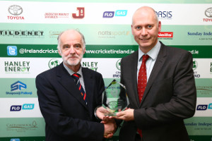 John Rooney, managing director (right) with Jim Bennett at the 2015 Cricket Ireland Awards