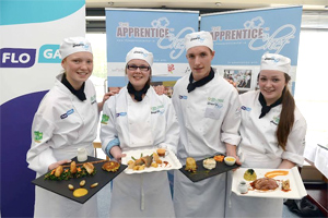 L/r Charlotte Hall Midleton College, Cork (joint 3rd place) winner Stephanie Kearney, Colaiste Mhuire, Buttevant, Cork, Brandon Moran (runner-up) Colaiste na Sceilge, Cahirciveen and Laura Stack (joint 3rd) Hazelwood College, Dromcollogher, Co. Limerick