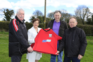 l/r Brendan Reid, Anne Reid, service and installations manager for Flogas, chairperson Alan McAleer and secretary Frank Taaffe of Rossin Rovers FC, pictured at the announcement of the Flogas sponsorship of the club jersey for the its first team, currently topping Division 4 of the Meath andDistrict League.