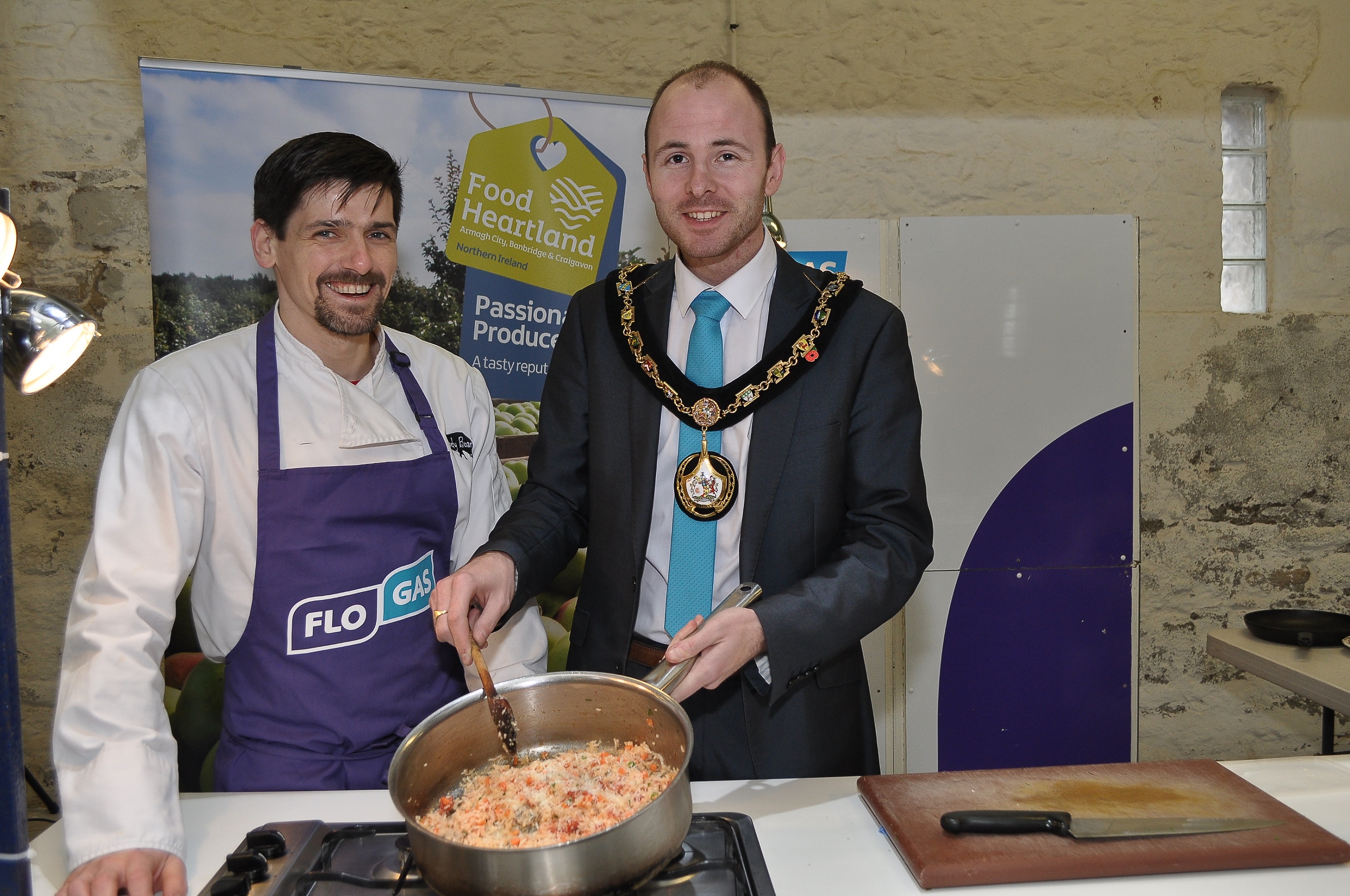 Lord Mayor of Armagh, Banbridge and Craigavon Councillor Darryn Causby with chef Sean Farnan - CREDIT: LiamMcArdle.com